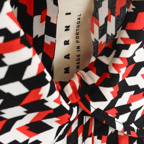 Marni Red Black Geometric Silk Ruffle Blouse - Picture 4 of 11